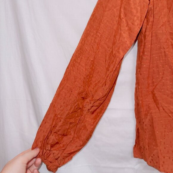 A New Day Orange Silky Long Sleeve Swiss Dot Pullover Boho Top size small - Picture 2 of 7